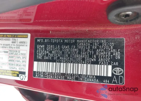 2005 Toyota Corolla Le from USA, damaged, VIN 2T1BR32E25C504622